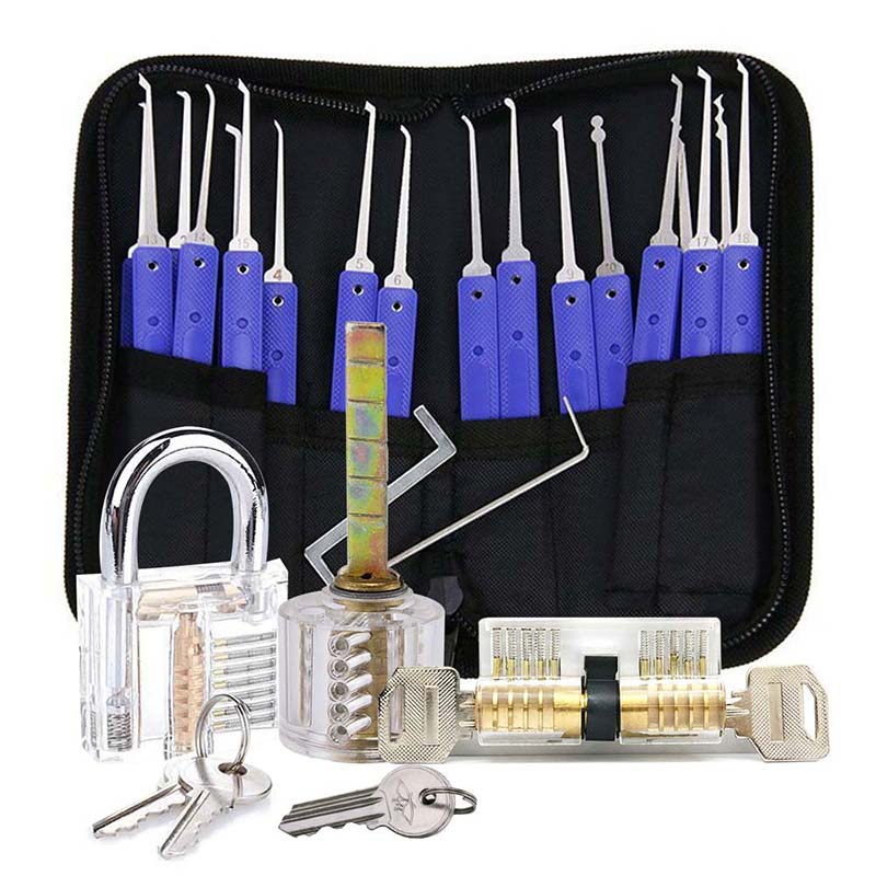 KLOM 18-Piece Lock Pick Practice Set with 3 Transparent Training Locks - product image